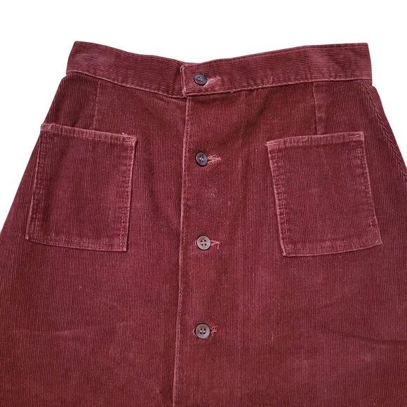Vintage Wrangler 11 12 Burgundy Corduroy A Line Skirt Pockets Western Rodeo Cowg - Picture 2 of 5